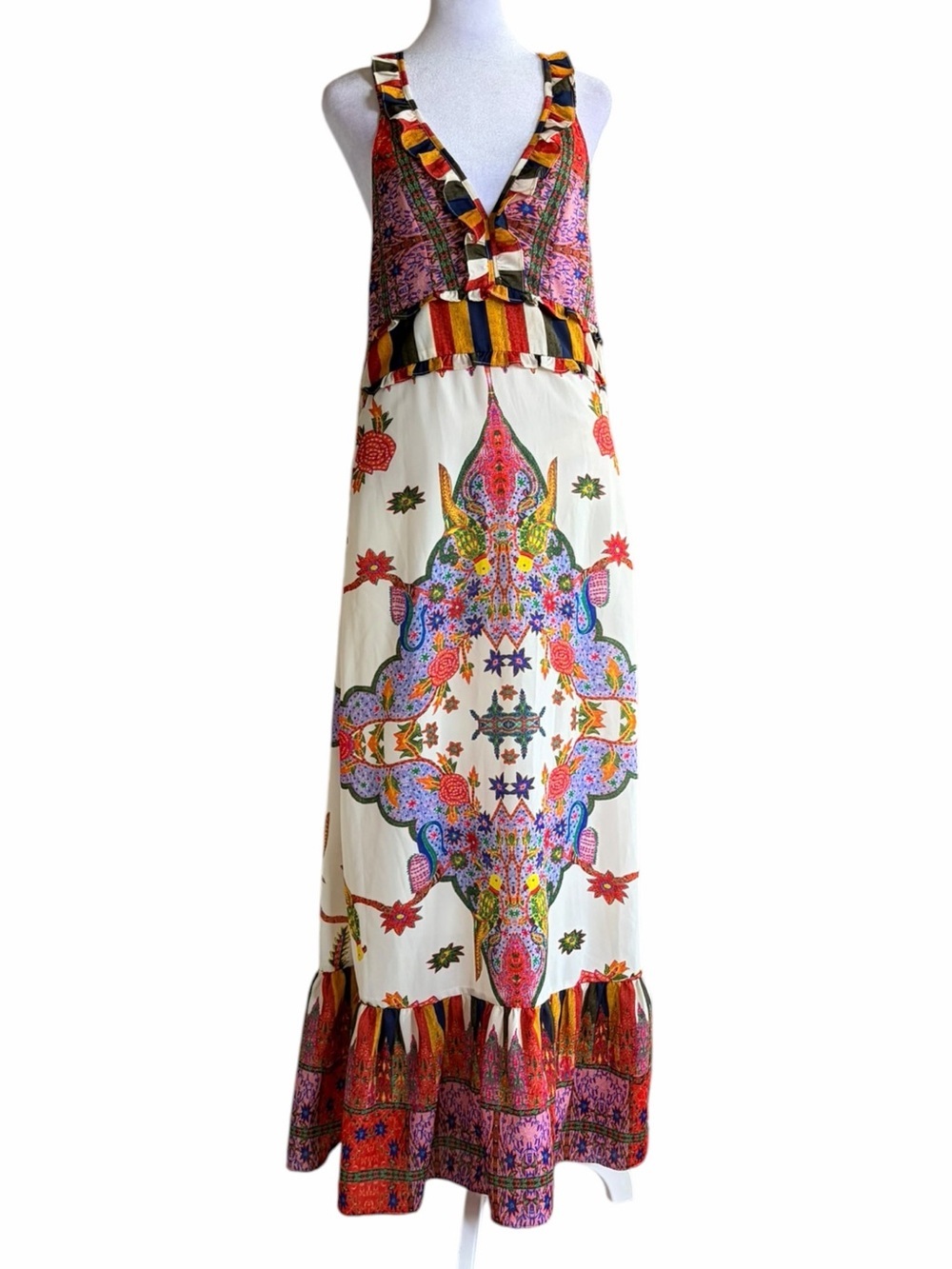 Cleobella Multicolor Cream Maxi Dress with Pink, Orange, Blue & Green Accents